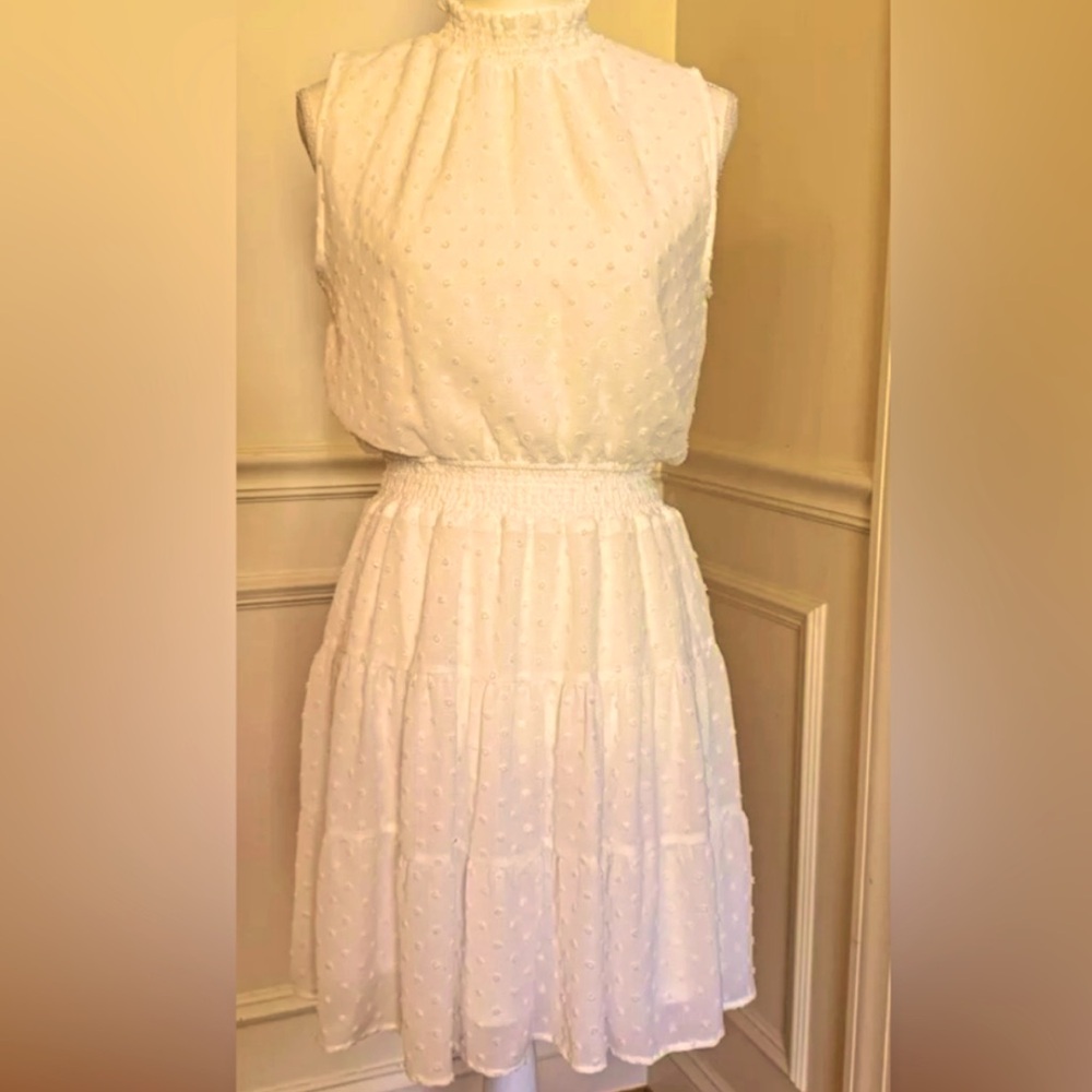 Brand New Sweet Wanderer Creme Swiss Dot Tiered Dress Sz Jrs M